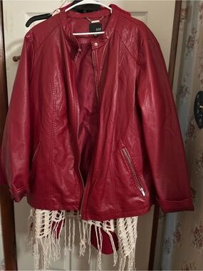 a.n.a Red Faux Leather Zip Jacket